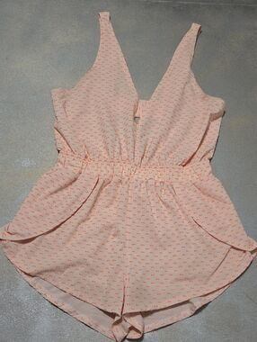Free People Peach Printed V-Neck Romper NWOTS